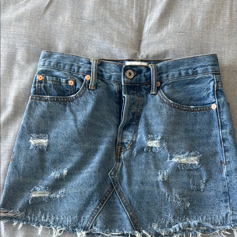 Distressed Denim Mini Skirt
